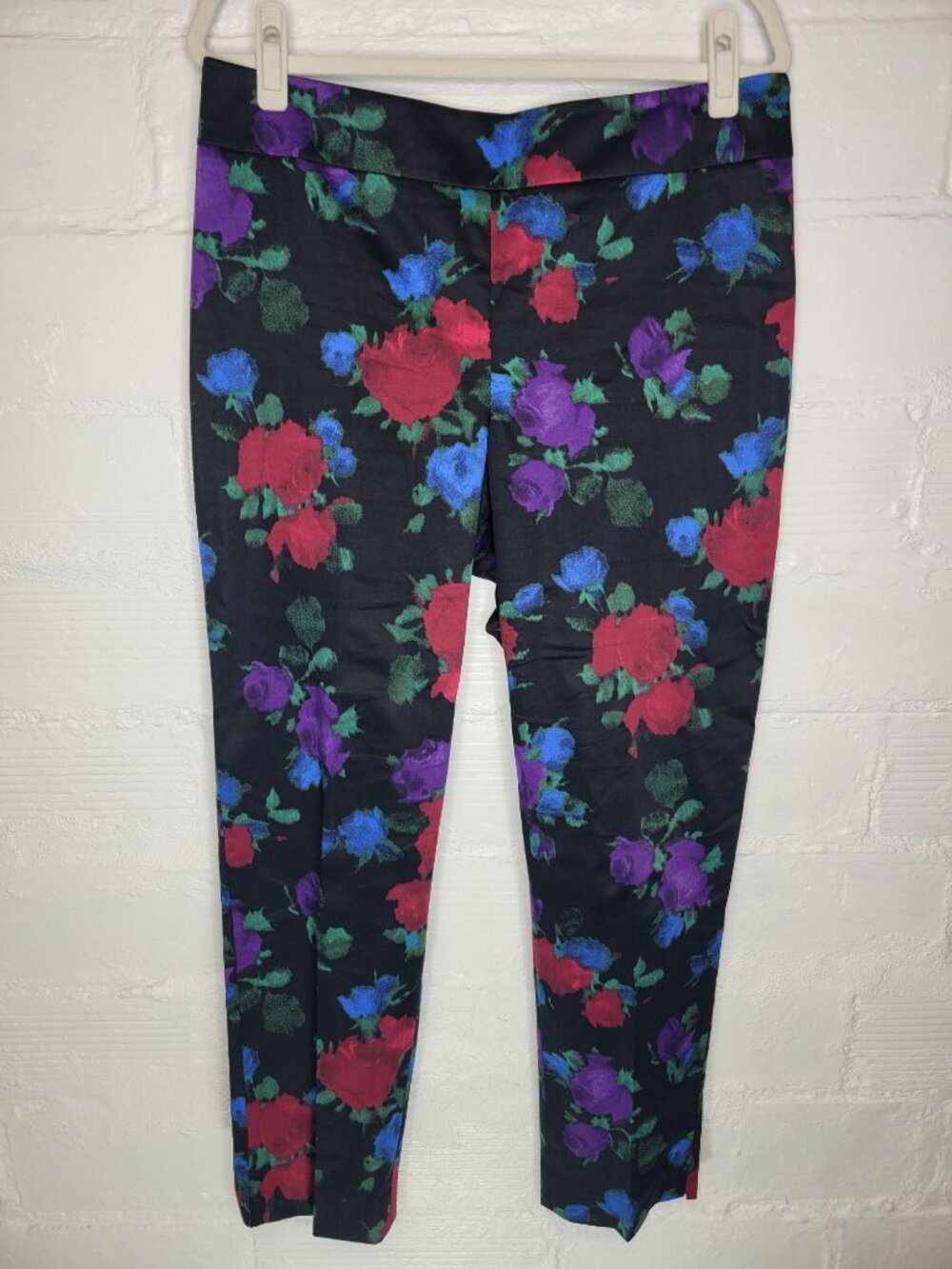Talbots Women's Size 14 Chatham Ankle Pant Black Flowers Side Zip
